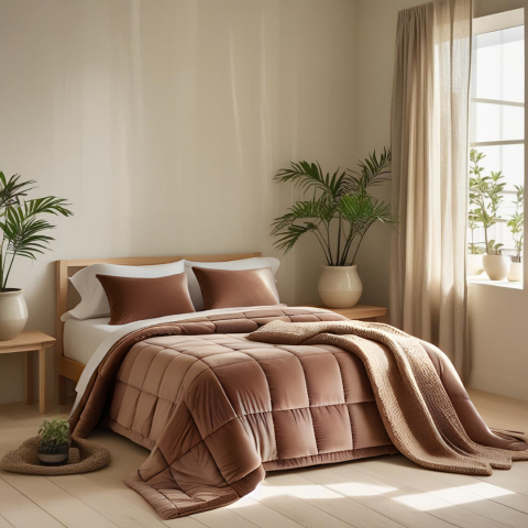 Trapunta Glenda in velluto di cotone trapuntatura a cassettoni Colore Visone